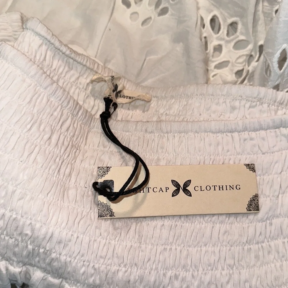 NIGHTCAP Free People white cotton lace boho hippie eyelet mini skirt top XS